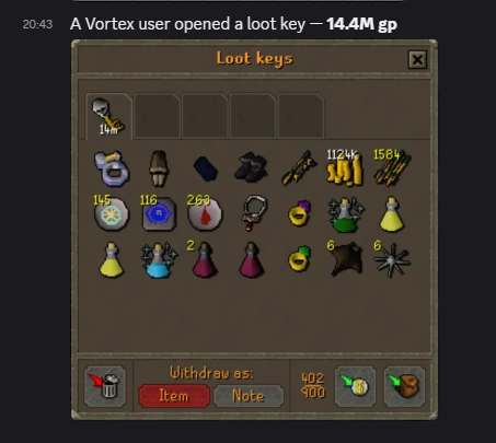 14M gp loot key opened by a Vortex user