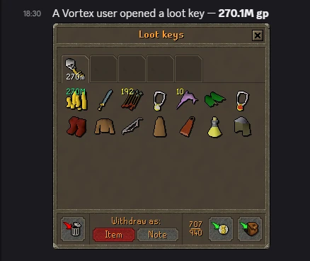 270M gp loot key opened by a Vortex user